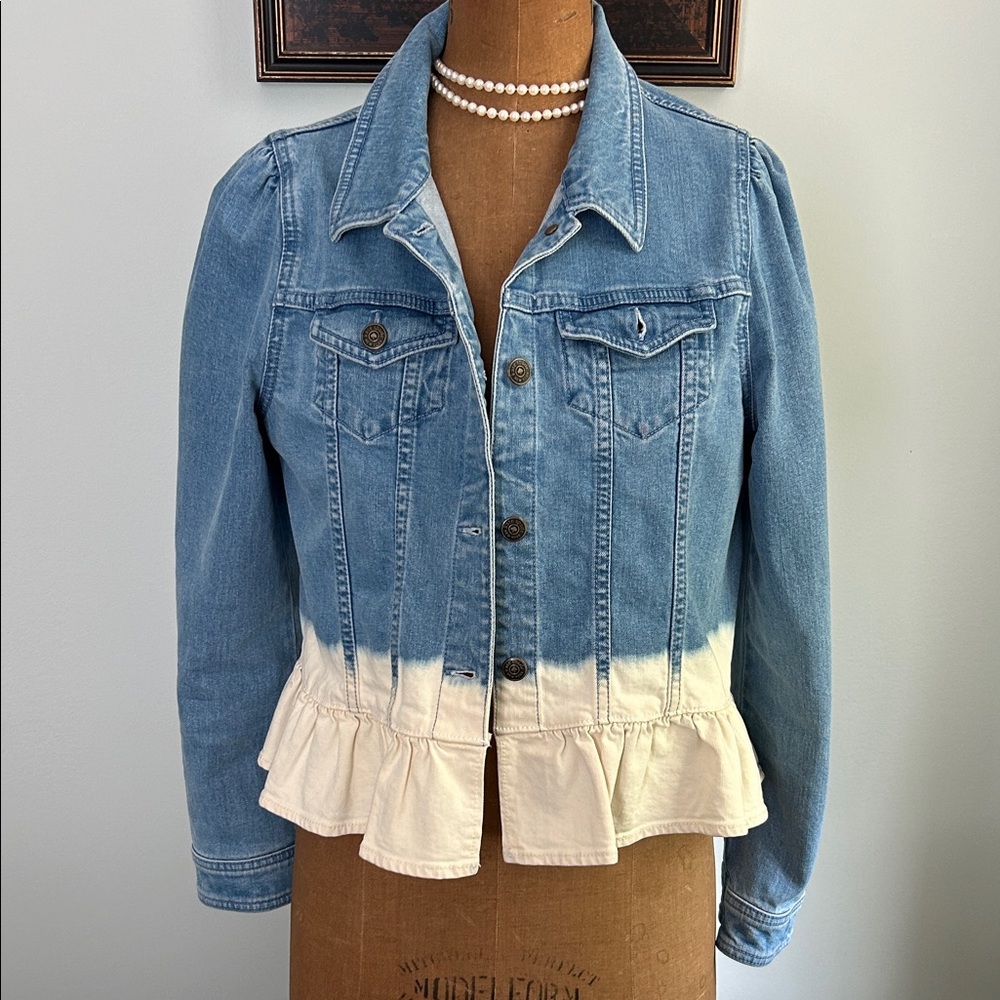 Kate Spade Blue and Cream Ruffle Jean Jacket